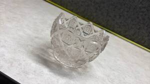 lot 1052 image: Cut Glass Bowl with Diamond Pattern - Manganese Glow. (Has a Crack)