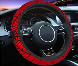 lot 1007 image: Spider Web Pattern Steering Wheel Cover - Red and Black
