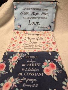 lot 2114 image: Bible Verse Floral Cosmetic Pouches - Set of 3