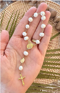 Pearl Bead Catholic Rosary Bracelet
