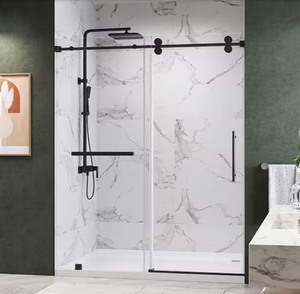 Radiance 72 in. W x 76 in. H Single Sliding Frameless Shower Door in Matte Black Towel Bar with 3/8 in. Clear Glass *Retail $643*