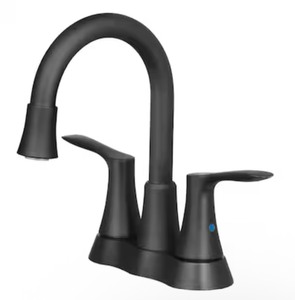 Allen + Roth Brookes Matte black 4-in centerset 2-handle WaterSense High-arc Residential Handle Bathroom Sink Faucet with Drain