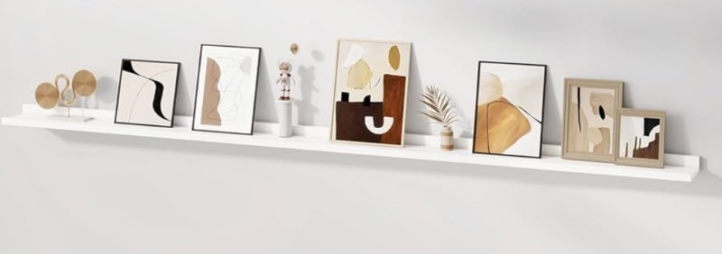 lot 83 image: Floating Picture Ledge Shelve for Wall, 84 Inches Picture Ledge Shelf with Long Large Nursery Book Shelf for Toys Storage Kids Bookshelf Wall Mounted Living Room Bedroom Decor Frames, White