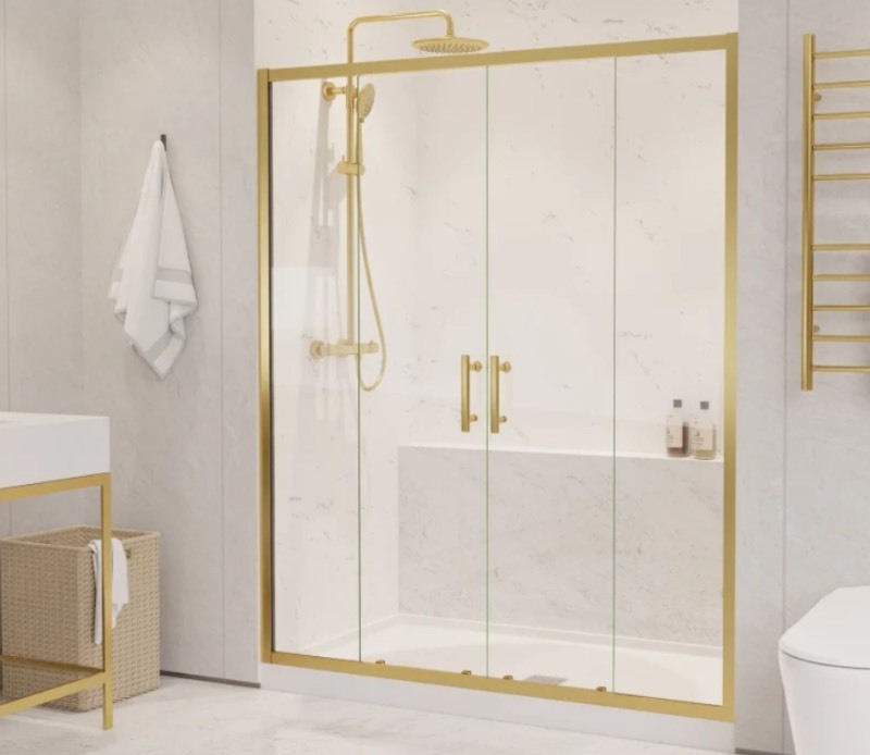 lot 14 image: Anzzi Romance 70 High x 60 Wide Sliding Framed Shower Door - Gold