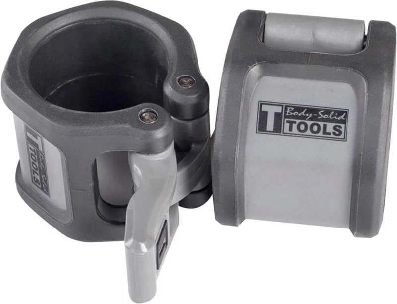 lot 28 image: Body-Solid Tools Lock Jaw Hex Collars - Quick-Locking Latch Barbell Clamps