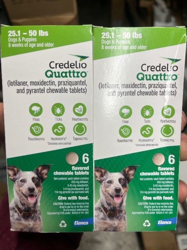 lot 133 image: Bundle of 2 boxes 6 Months Supply DeWormer - expires soon (lotilaner, moxidectin, praziquantel, and pyrantel chewable tablets)