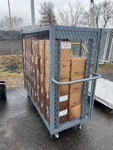 lot 7 image: 3 x 5 x 5 Heavy Duty Steel Cage Cart - Double Door - Side Handle - Grey - Contents not included - Will be Empty -  Blemish see images