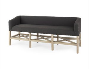 Mercana Bergen 60.0L x 19.0W x 25.5H Dark Gray Fabric w/ Light Brown Wooden Base Accent Bench 69383 - Retail: $1,169