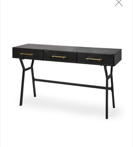 Mercana Vince 51L x 18W Black Metal w/Gold Accents 3 Drawer Office Desk 68443 - Retail: $1,079