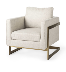 Mercana Rupert Cream Poly-Linen Seat w/ Gold Stainless Steel Frame Accent Chair 67929 - Retail: $3,449