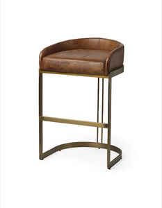 Mercana Hollyfield 20.5L x 19.75W x 32.75H Brown Leather Seat Gold Metal Base Bar Stool 68574 - Retail: $1,695