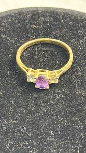 Purple Amethyst and Clear Stone Gold Ring