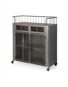 Mercana Udo Metal Frame Two Door Cabinet w/Two Drawers & Wood Top Bar Cart 67594 40.75 H x 16.54 W x 35.43 D - Retail: $1,469