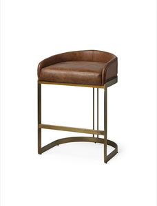 Mercana Hollyfield 20.5L x 19.75W x 29H Total Height Brown Leather Seat Gold Metal Base Stool 68573 28.7 H x 20.5 W x 19.7 D - Retail: $1,499