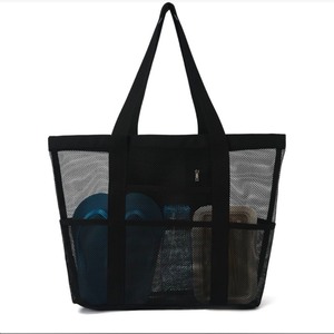 lot 5113010 image: Suizaomo Large Mesh Beach Bag with 8 Pockets for Women & Men Foldable Swimming Pool Travel Bags, Black - Retail $11