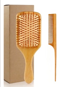 lot 5113031 image: 2 Pcs Bamboo Hair Brushes Set for Women Paddle Brush Lightweight Massage Hair Brush Bamboo Bristles Anti Static for Homeless Women Men Kids Massage Scalp Styling Curly Long Hair (Natural) - Retail $12
