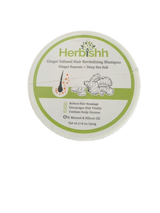lot 5113052 image: Herbishh Ginger Hair Revitalizing Shampoo Jar with Deep Sea Salt -All Hair Type, Men & Women, 500g - Retail $8