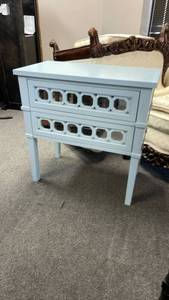 lot 105 image: Blue mirrored front 2 drawer nightstand 30 x 30 x 16 in