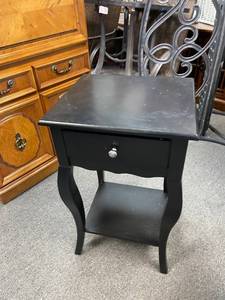 lot 110 image: Black single drawer side table 28 x 17 x 15 in