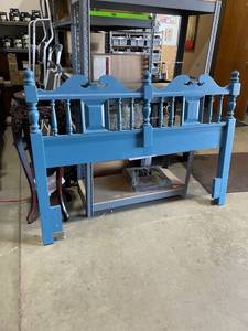 lot 128 image: Blue wooden headboard 60 in wide
