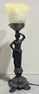 lot 1009 image: Classical Figural Table Lamp with Frosted Glass Shade 19 Inches Tall