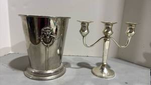 lot 1014 image: 3-Arm Candelabra and Bucket