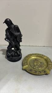 lot 1016 image: Black Stone Figurine with Brass Ashtray