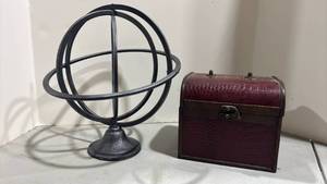 lot 1019 image: Armillary Sphere with Burgundy Storage Box