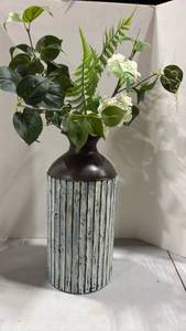 lot 1022 image: Striped Metal Flower Vase with Faux Flowers 18 inches