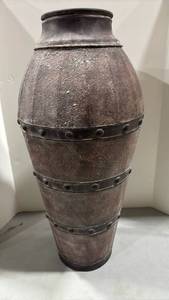 lot 1023 image: Metal Banded Decorative Floor Vase 28 inches tall