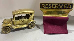 lot 1029 image: 1920s Brass Reserved Sign and Car