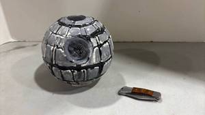 lot 1030 image: Death Star Bank and Wood Handle Folding Knife