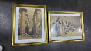 lot 1035 image: Egyptian Temple Prints in Gold Frames 23x18