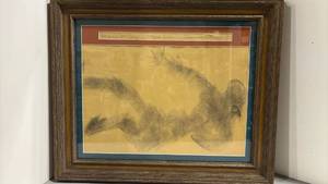 lot 1039 image: Framed Marcia McCoy Spirit Guide Charcoal Drawing 20x24