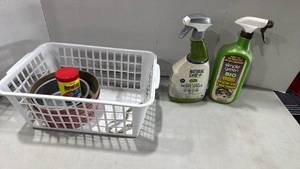 lot 1119 image: White Storage Basket with Pet Care Products