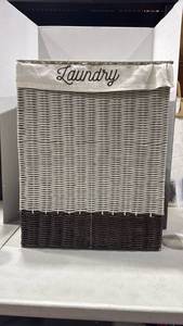 lot 1125 image: Wicker Laundry Hamper with Liner 24x19x16.5