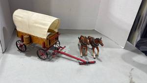 lot 2046 image: Wooden Horse-Drawn Covered Wagon Model