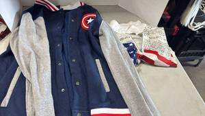 lot 2089 image: Marvel Captain America jacket size L and patriotic shirt size L