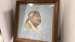 lot 2155 image: Framed Native American Portrait Print pencil signed and numbered 17x17