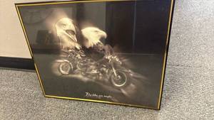 lot 2210 image: Eagle and Motorcycle Framed wall decor 16x20