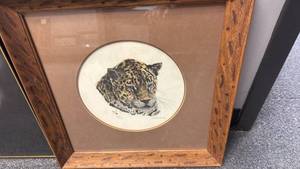 lot 2211 image: Signed and numbered leopard framed wall decor 19x19