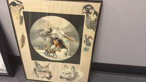 lot 2215 image: Native American Winter Scene Wall decor 20x16