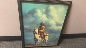 lot 2216 image: Framed Native American Horse Rider wall decor 22x17