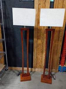 lot 3003 image: 2 Wooden Base Floor Lamps.   64 in tall
