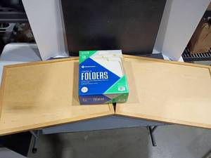 lot 3138 image: Box of Manila Folders and 2 Cork Boards.  17 x 23 each