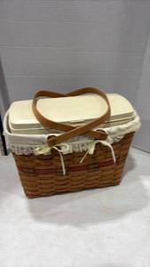 lot 4005 image: Longaberger Handwoven Basket with Red Stripe Liner