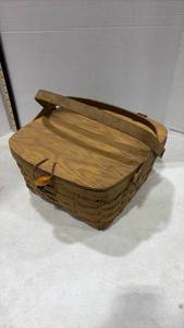 lot 4028 image: Handwoven Wooden Picnic Basket with Double Lid