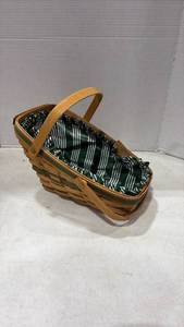 lot 4036 image: Longaberger Handwoven Basket with Green Striped Liner