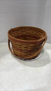lot 4047 image: Longaberger Handwoven Round Basket with Red Accent