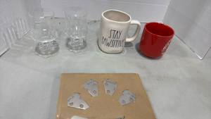 lot 5041 image: Rae Dunn and other coffee mug, cheese marker and spreader and more